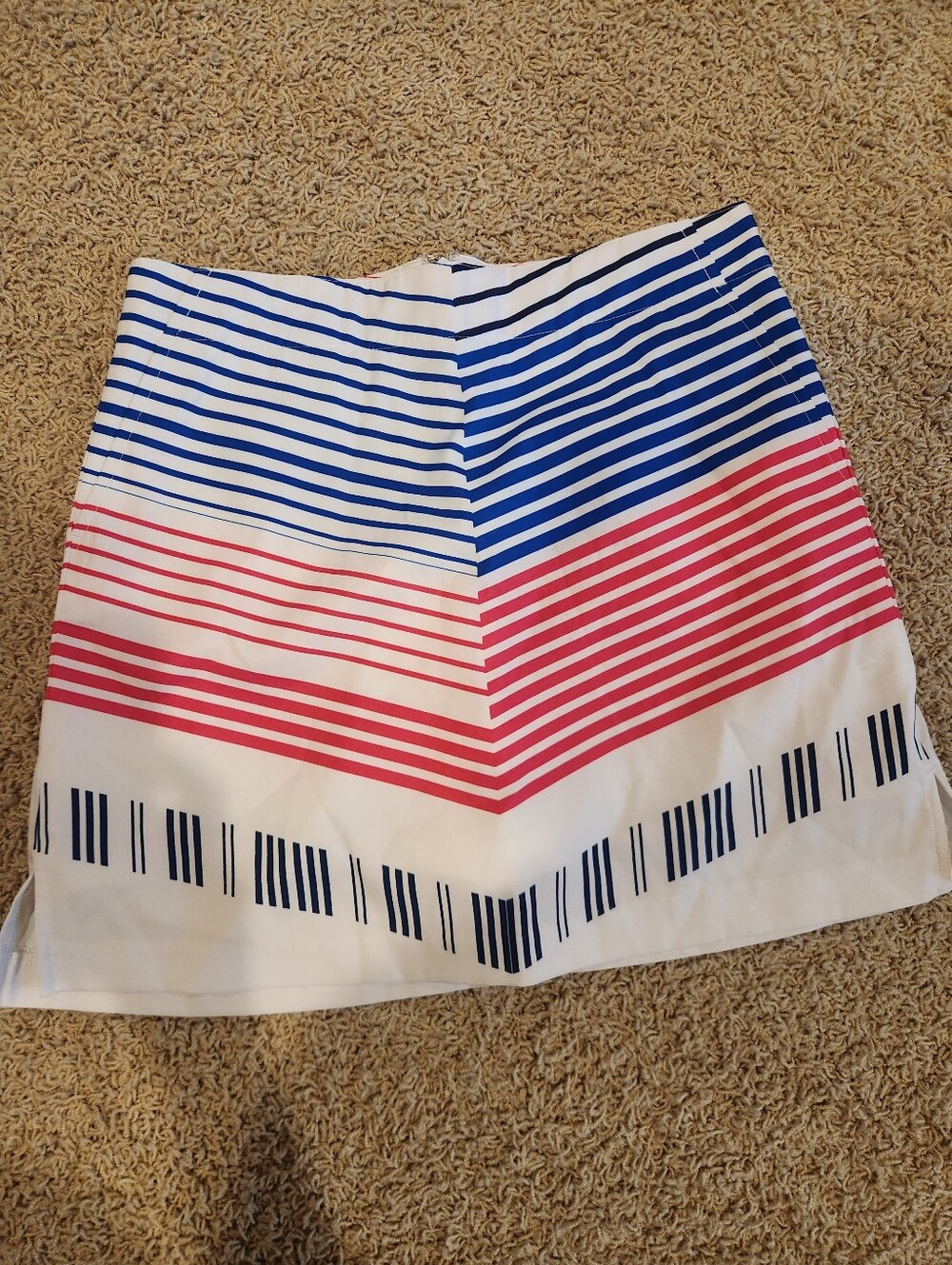 Lady Hagen White A-Line Skirt with Blue & Red Chevron Stripes